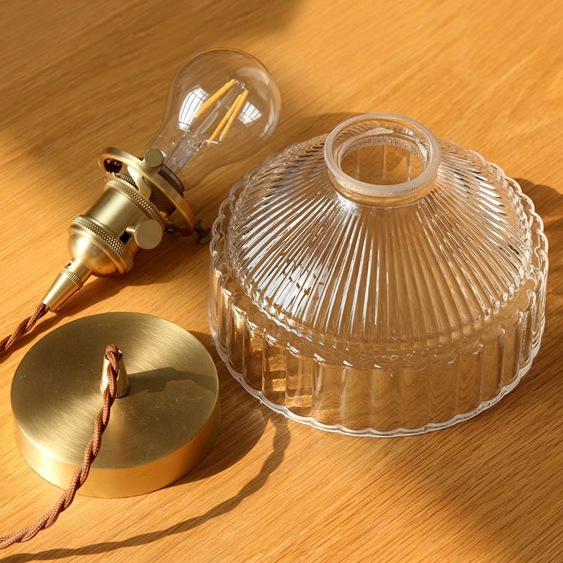 Scheunengeformte Drop -Anhänger Minimalistische Ribglas 1 Kopf Messing Suspension Licht