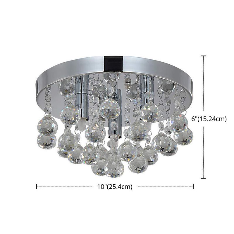 3-Lights Contemporary Style Sliver Ceiling Light with Clear Crystal Ball Flushmount Lighting Fixture for Living Room