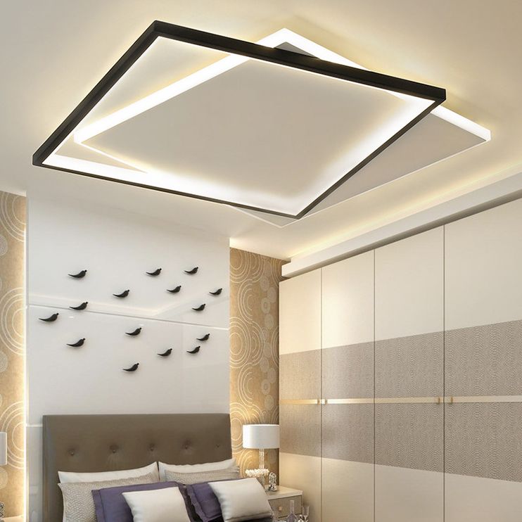 Squared Flush Mount Lighting Minimalist Metal Black-White LED Flush Ceiling Light Fixture