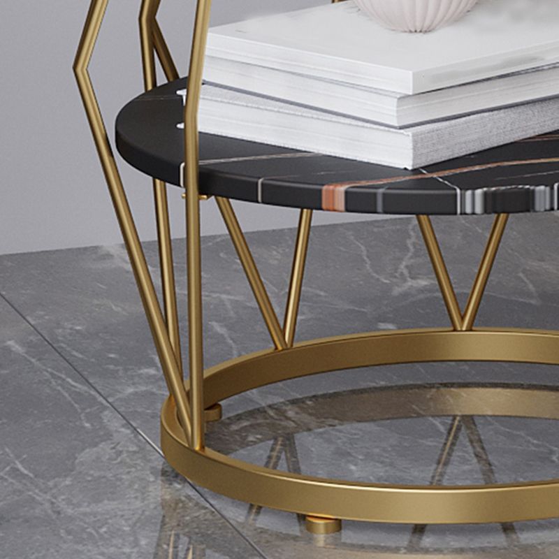 Frame Pedestal Design Gold/black Iron Pedestal Rock Slab Table Top with Shelf Side Table