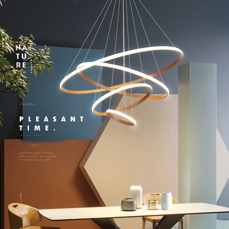 Multi-Rings Multi-Tier Modern Simple Style Metal Hanging Chandelier Lighting Fixtures