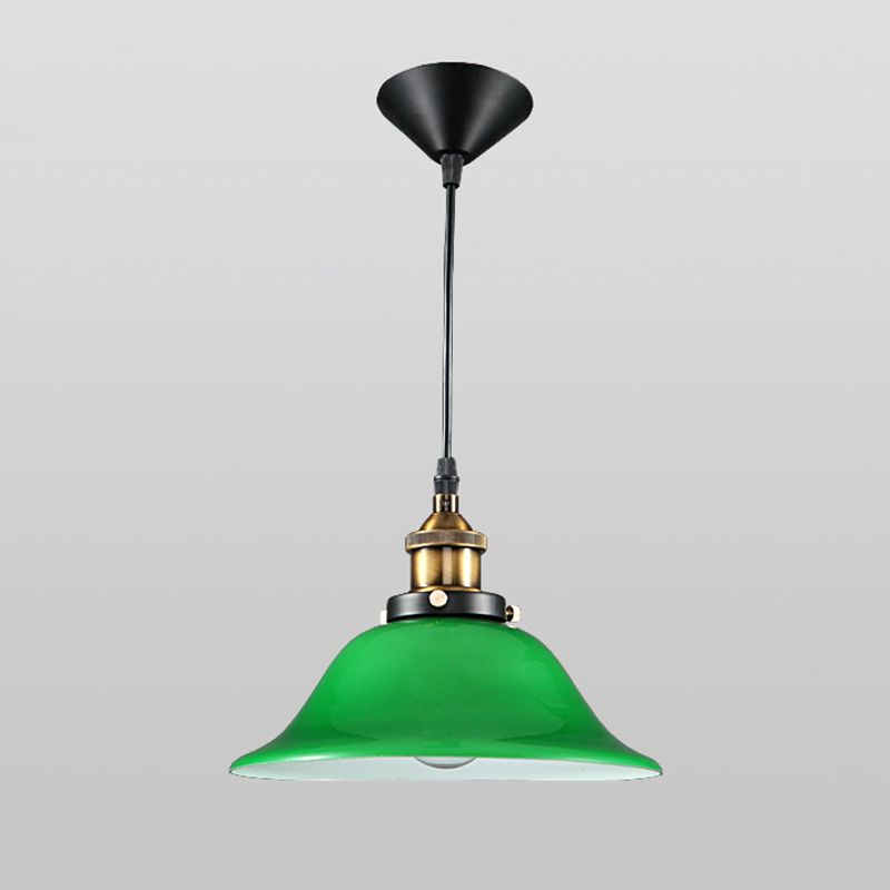 Green 1 Light Bell Pendant Lamp Vintage Industrial Glass Hanging Lamp for Living Room