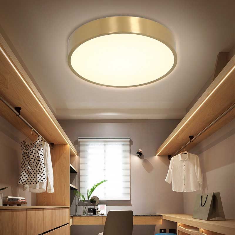 12"/16"/19.5" Dia Ultra Thin Drum Ceiling Flush Modern Brass LED Bedroom Flush Mount Light with Acrylic Diffuser in Warm/White