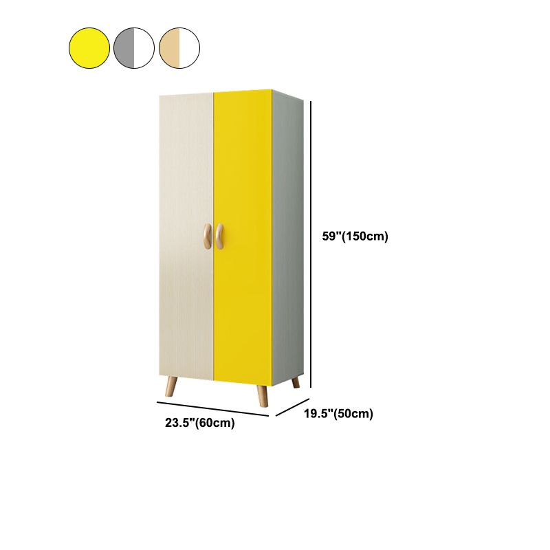 Modern Hinged Door Wardrobe for Bedroom Matte Finish Cabinet with Wood Legs