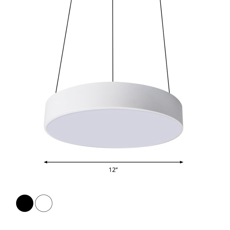 12"/18"/23.5" Wide Metal Drum Pendant Lighting Contemporary Led White/Black Ceiling Lamp in White/Warm Light