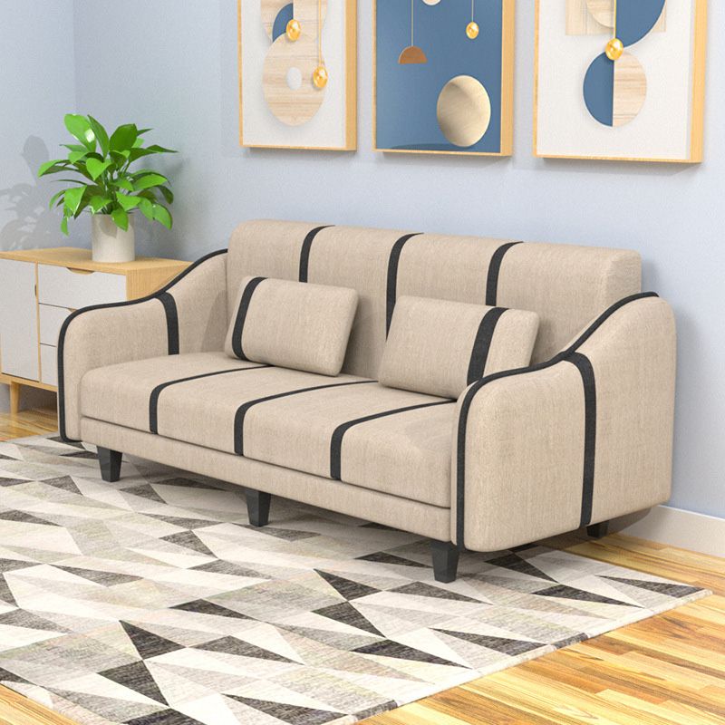 Contemporary Sleeper with 2 Pillows and Six Black Legs for Apartment and Living Room