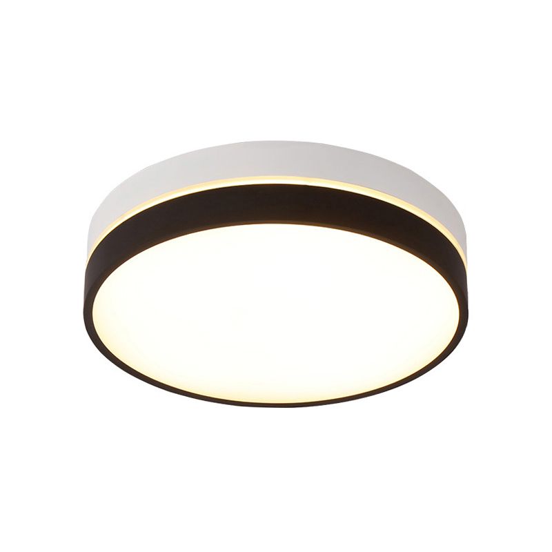 Black Drum Flush Mount Lamp Nordic Acrylic Shade 15"/19"/23" Dia LED Ceiling Flush Mount for Living Room in Warm/White
