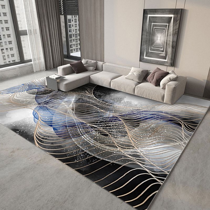 Abstract Living Room Rug Industrial Style Carpet Polyester Washable Area Rug