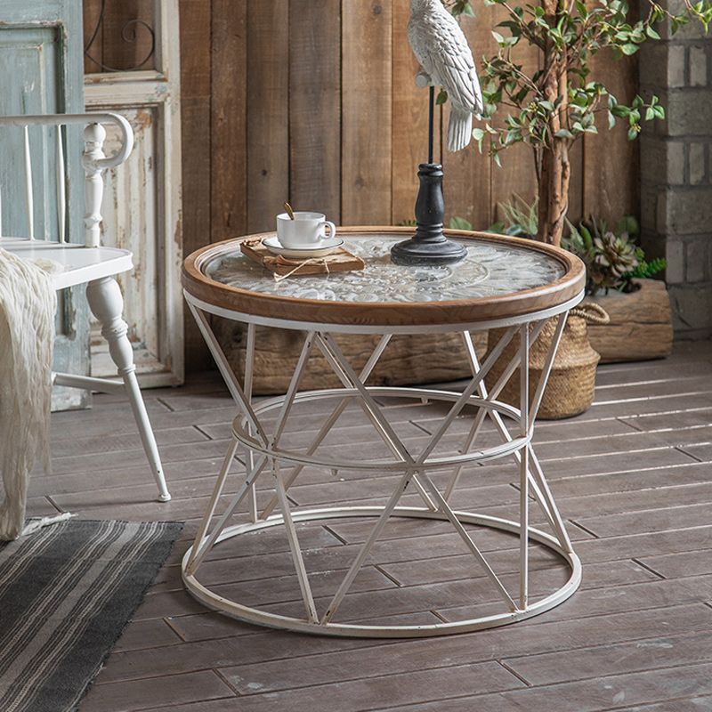 Frame French Country Round Coffee Table Distressed Wood Cocktail Table