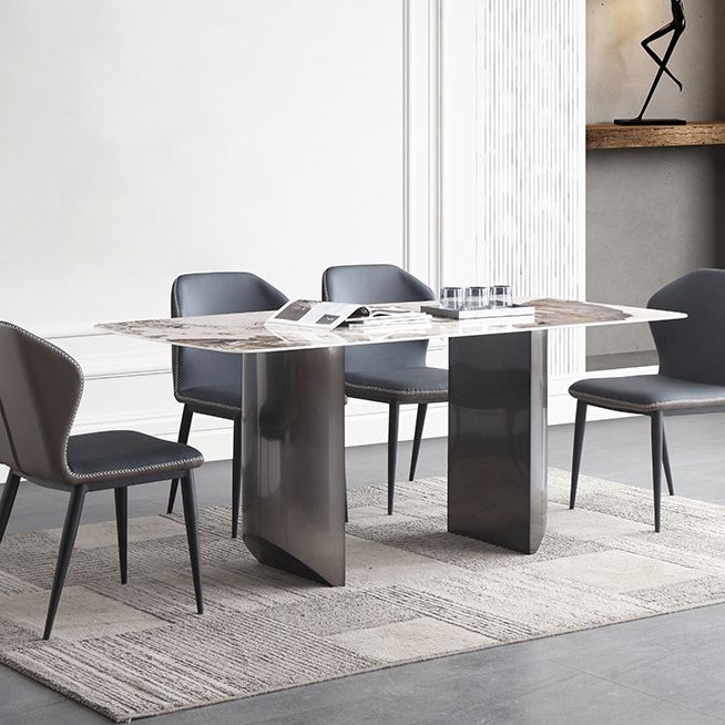 Modern Rectangle Shape Sintered Stone Dining Table Kitchen Dining Table with Double Pedestal
