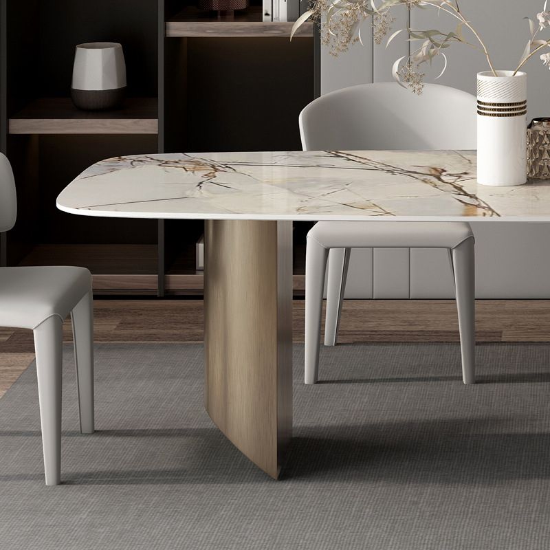 Minimalist Sintered Stone Rectangle Dining Set White Standard Dining Set for Kitchen