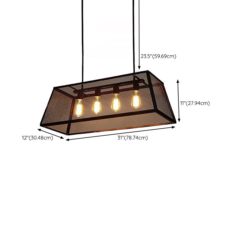 Rectangular Shape Pendant Lighting Modern Style Metal 4 Lights Hanging Lamp in Black