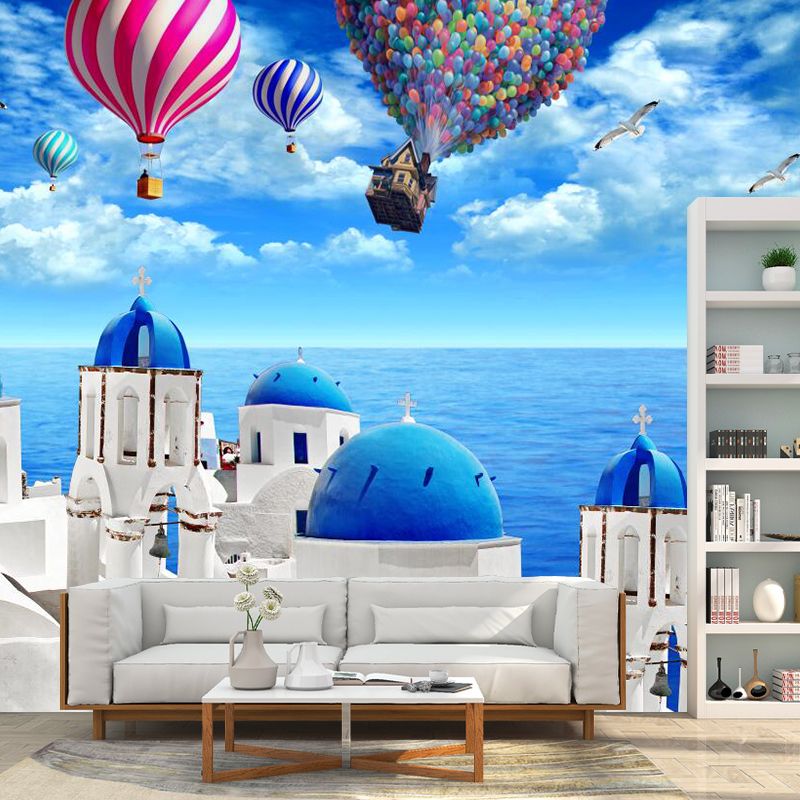 Balloon and Castle Mural Wallpaper Natural Scene Wall Covering, Custom Size Available