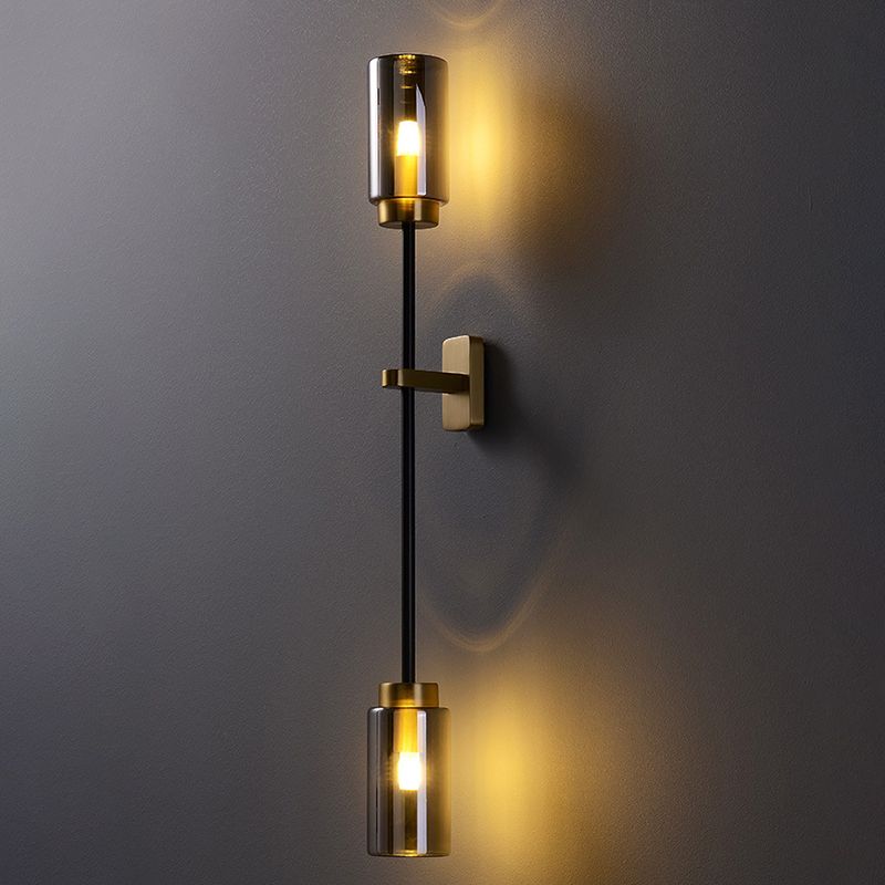 Glass Black and Gold Wall Sconce in Modern Luxury Style Copper Cylindrical Wall Lamp for Bedroom