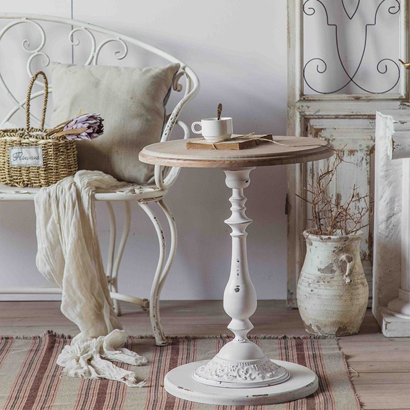 Rustic Style Sofa Side Accent Table Round Shape Metal and Wood Side Table