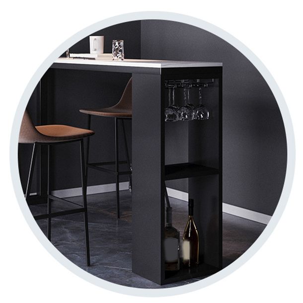 Modern Style Bistro Bar Table Rectangle Faux Marble Bar Table with Wine Glass Holders