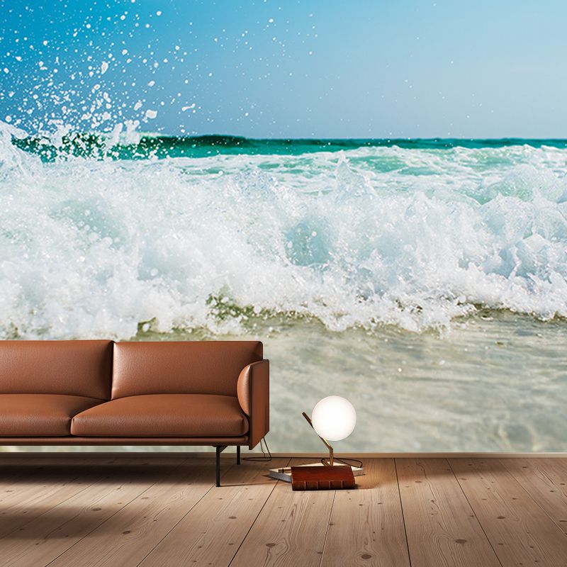 Tropical Style Blue Sandy Beach Wall Covering Waterproofing, Made to Measure