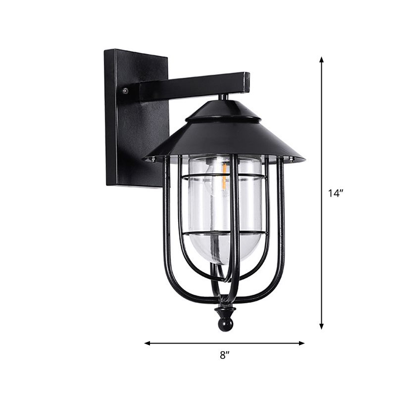 Black Half-Capsule Mur Lantern Farmhouse Glass transparent 1 ampoule Mur extérieur Light