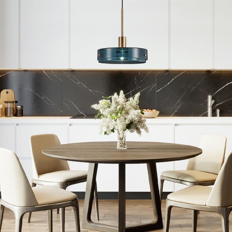 Dark Blue Cylindrical Glass Suspension Light Post-modern Style Minimalism Single Bulb Hanging Light