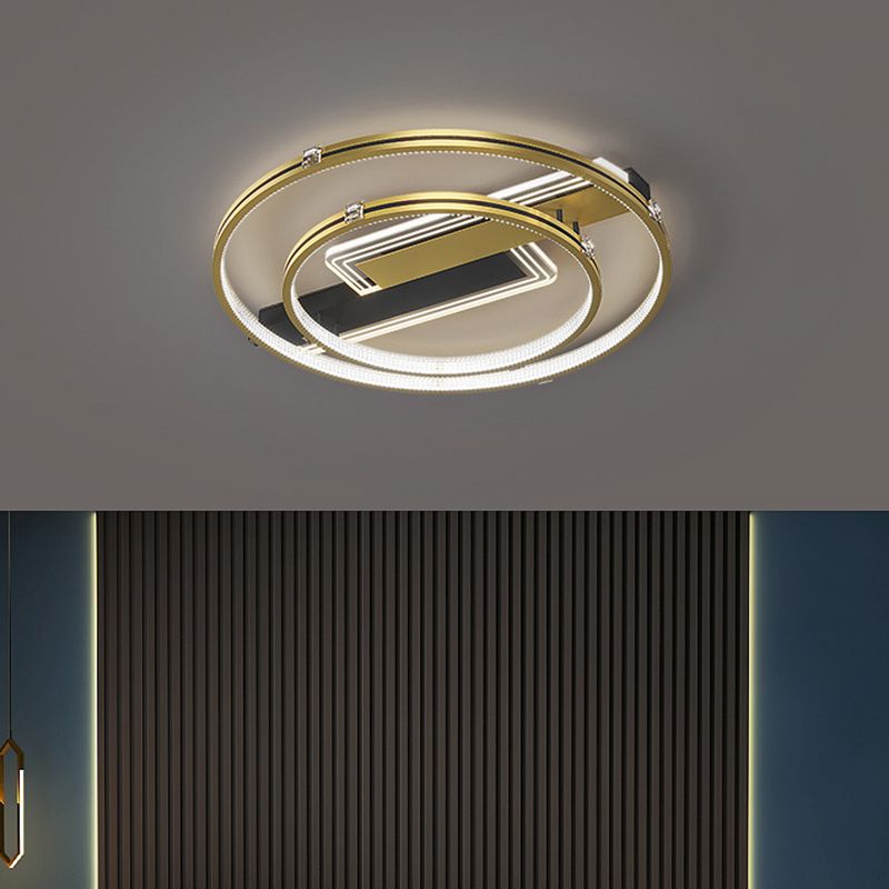 Doble anillo dorado estilo nórdico techo accesorio de iluminación de hierro tono acrílico led al ras de montaje para sala de estar para sala de estar
