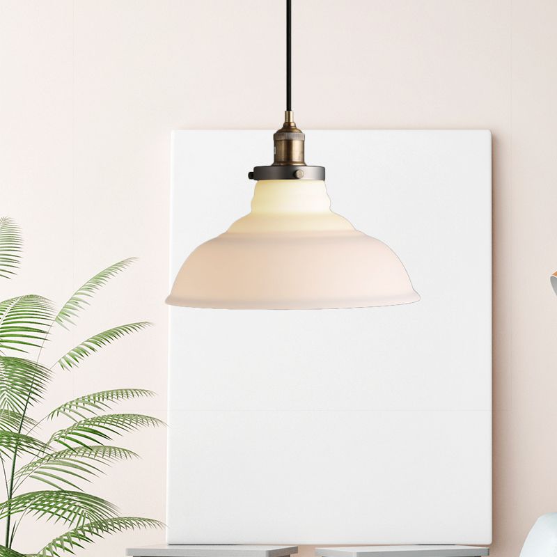 Brass Barn Pendant Fixture Farmhouse White Glass Single-Bulb Living Room Hanging Ceiling Light