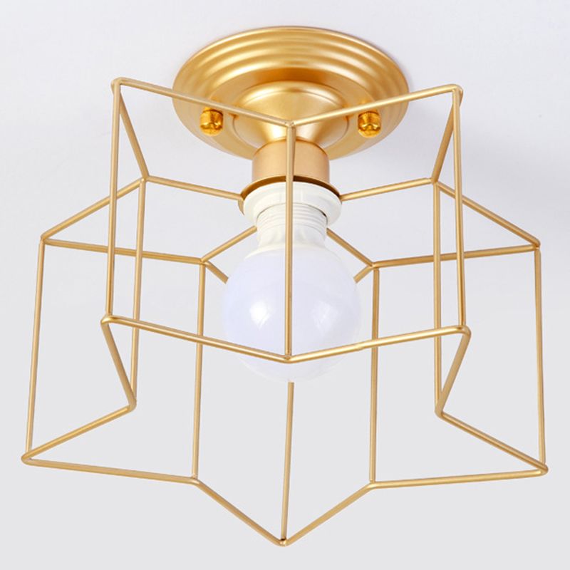 Geometric Pendant Light Industrial 1 Light Metal Flush Mount Light Fixture in Black