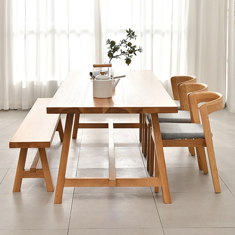 Rectangle Trestle Base Dining Table Medieval Modern Style Pine Wood Table for Kitchen