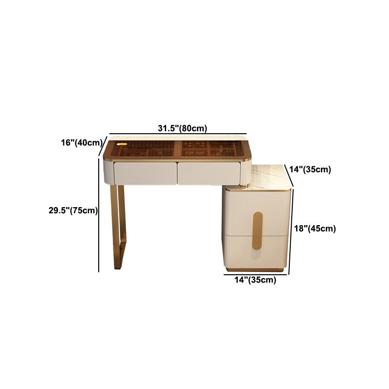 Glass Makeup Counter Bright White Vanity Tables with Storage Drawers, 15.74" Wide
