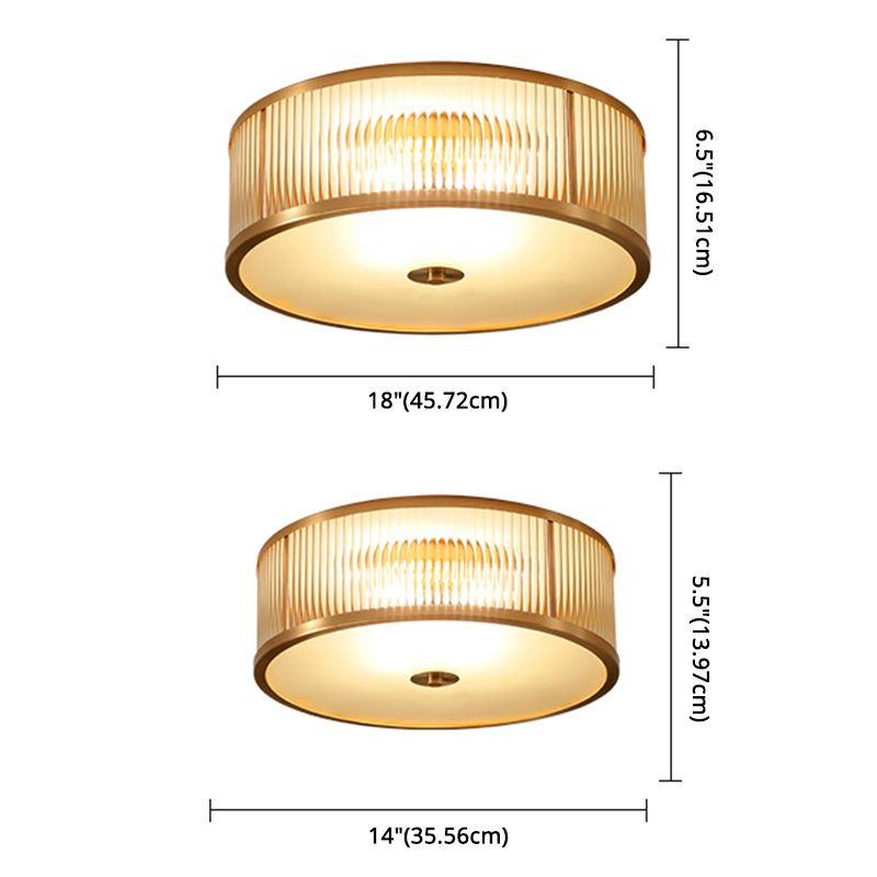 Lampada da soffitto circolare da incasso in vetro rigato Illuminazione coloniale da incasso in oro per camera da letto
