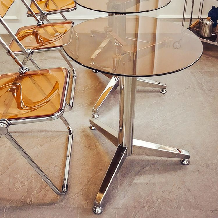 Round Tripod Dining Site Table Contemporary Tempered Glass Dinette Table