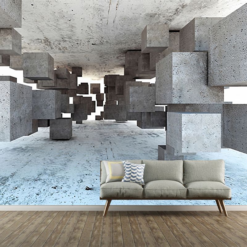 Whole Mural Wallpaper for Coffee Shop with 3D Irregular Block in Industrial Color, Stain-Resistant