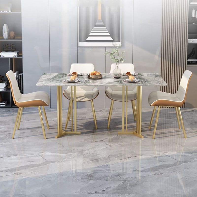 Luxury 1/2/5 Pieces Dining Set Sintered Stone Top Dining Table with Leather Chairs