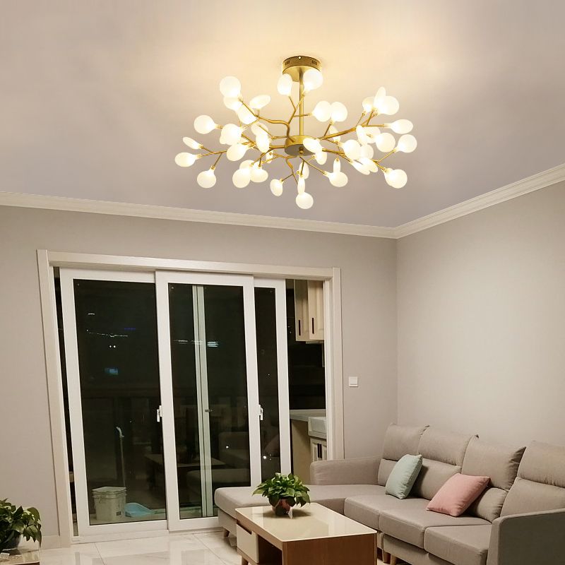 Stylish Firefly Pendant Light Fixture Minimalist Metal Bedroom Chandelier in Gold