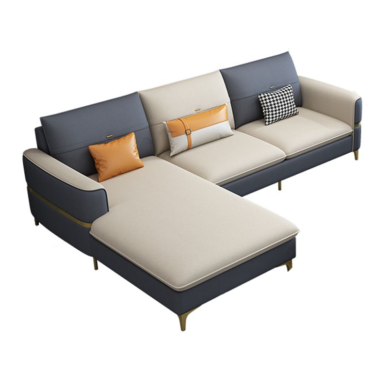 Scandinavian Faux Leather Sofa Square Arm Sofa with 2 Pillows