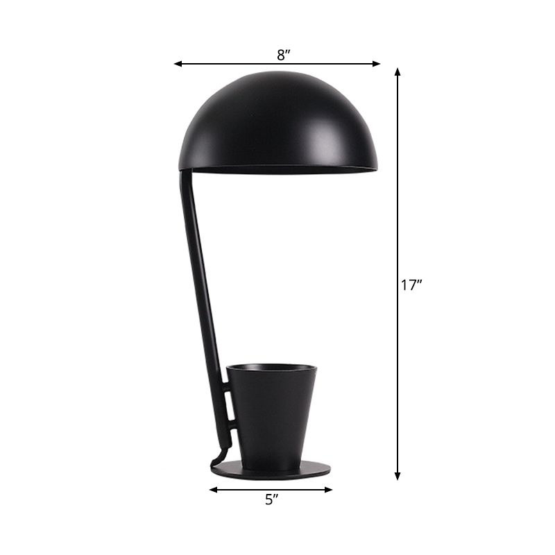 Lámpara de escritorio de tono metálico de domo Estilo contemporáneo 1 Bulbo de lectura negra/gris Luz de libro con taza de almacenamiento