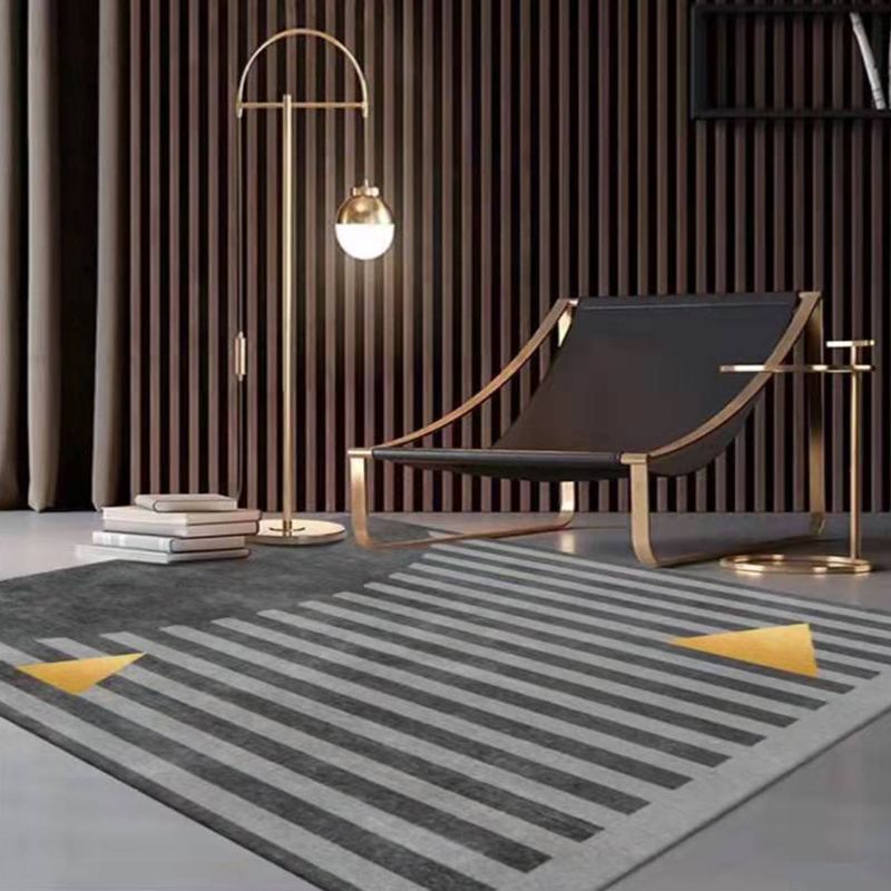 Light Gray Modern Rug Polyester Straight Stripe Rug Washable Rug for Home Decor