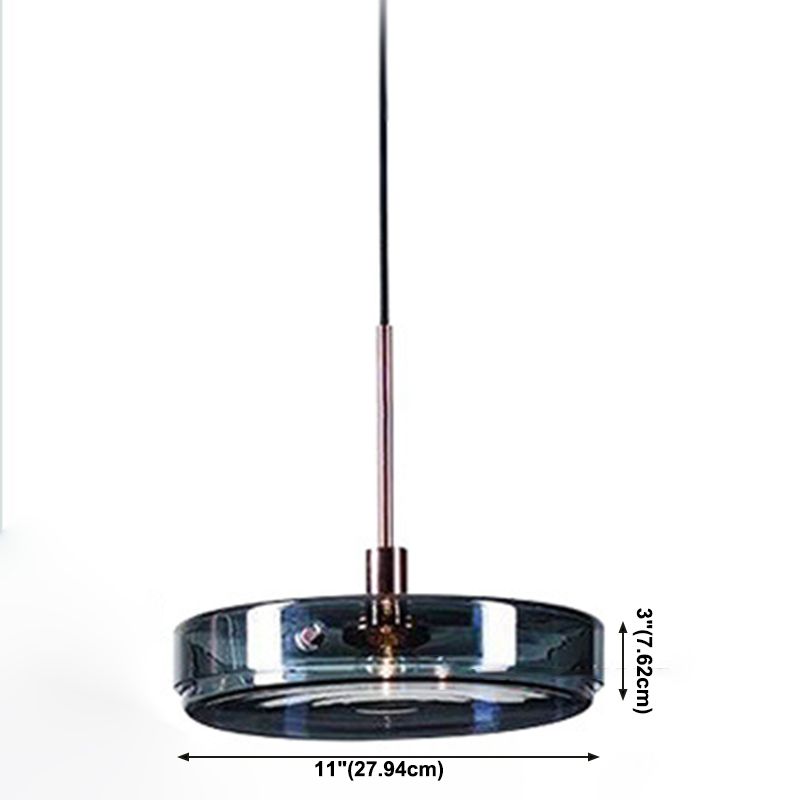 Modern Artistic Single Pendant Light Wrought Iron Circular Hanging Lamp with Glass Shade