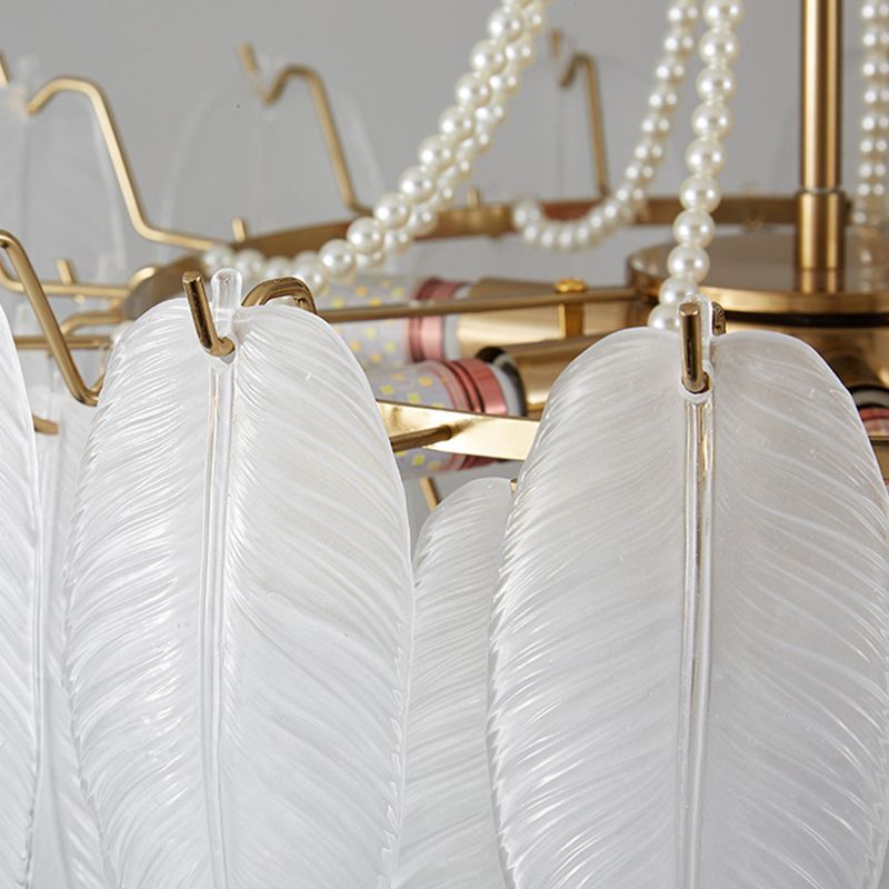 Contemporary Indoor Hanging Light Glass Feather Chandelier for Living Room