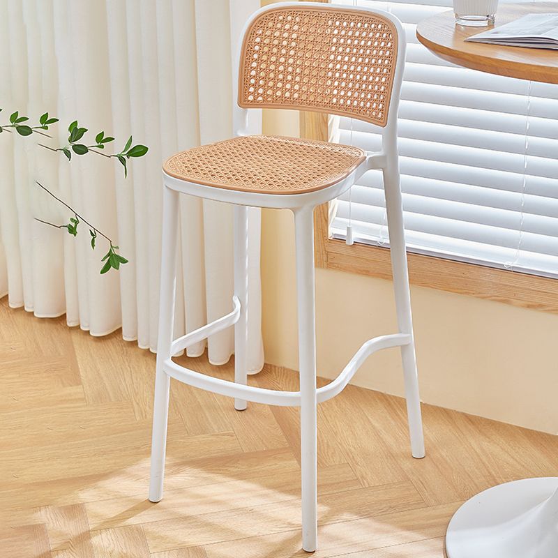 Contemporary Plastic Armless Bar Stool Square Seat with Plastic White and Black Frame