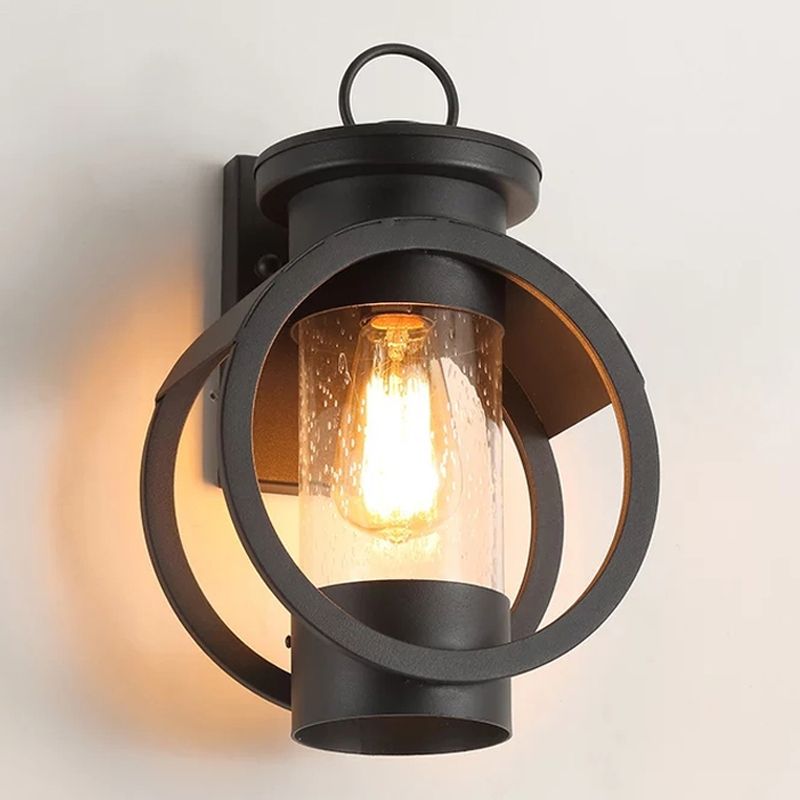 Retro Glass Shade Wall Light Black Single Light Wall Sconce for Outdoors