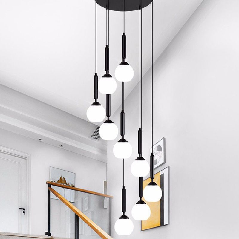 Spiral Stairs Pendant Light Fixture Glass Nordic Style 9 Blub Hanging Light