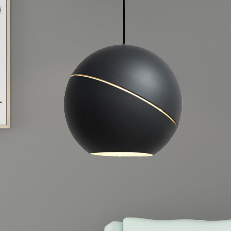 Black/Pewter Sliced Sphere Hanging Light Fixture Simple Style 1 Light Metallic Pendant Lamp for Living Room