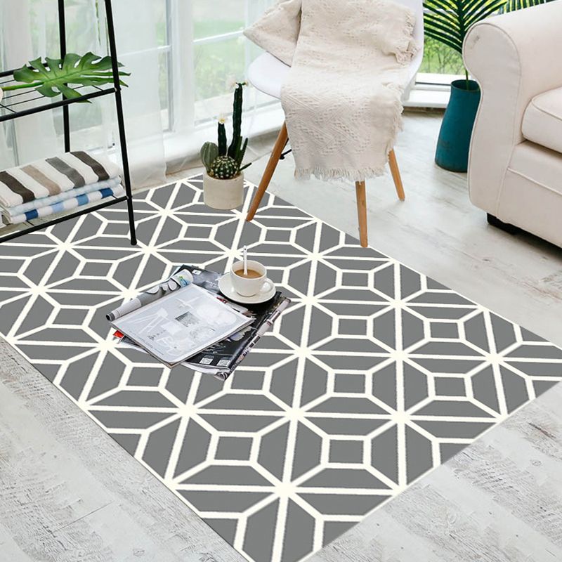 Minimalist Modern Rug Multicolor Geometric Trellis Print Carpet Anti-Slip Machine Washable Pet Friendly Rug for Room