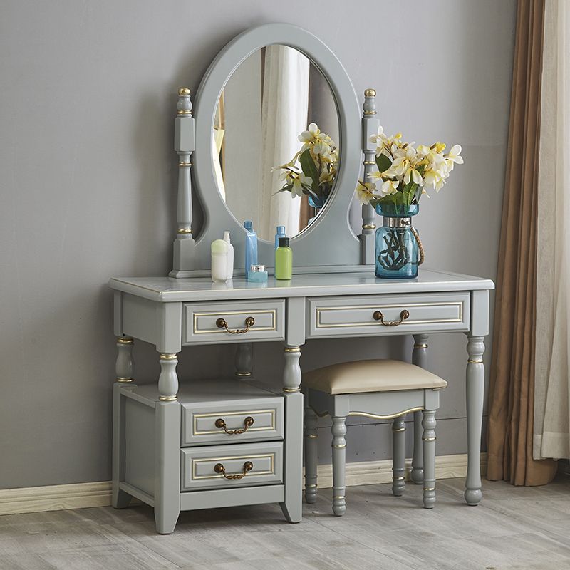 Mirror Desk Furniture 2 Drawer Blue Vanity with Padded Stool