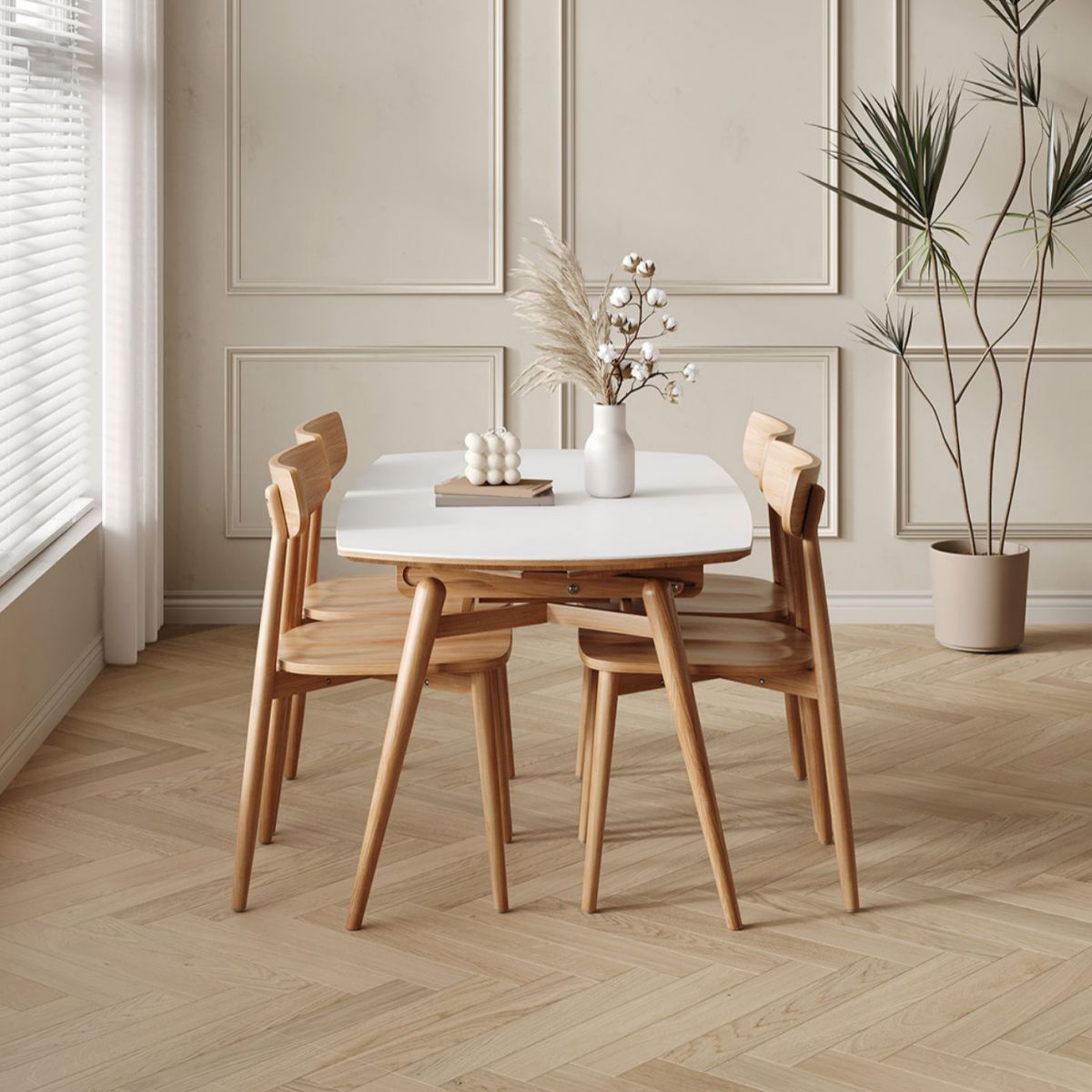 Modern White Stone Top Dining Table Extendable for Small Spaces