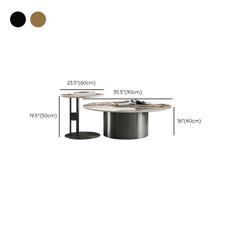 Pedestal Round Coffee Table Glam Slate Nesting Coffee Table Set