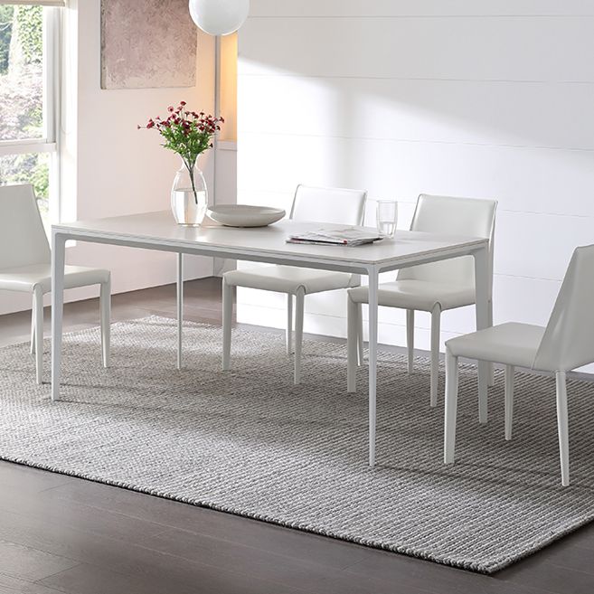 Contemporary Sintered Stone Top White Dining Table Rectangle Shape Dining Table with 4 Legs Base
