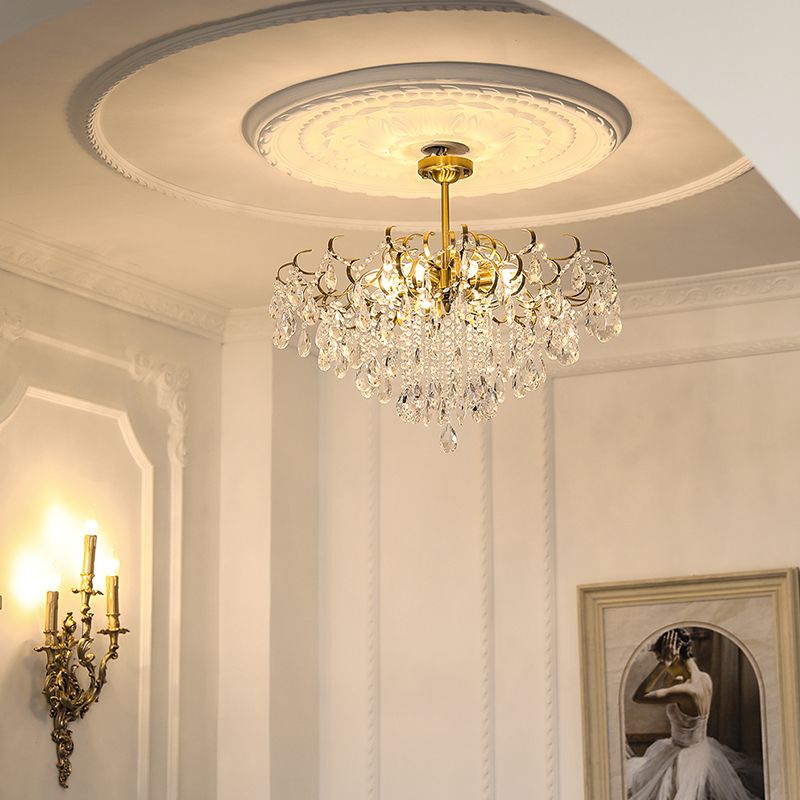 Traditional Chandelier Light Fixtures Multi-Head Crystal Suspension Pendant Lamps