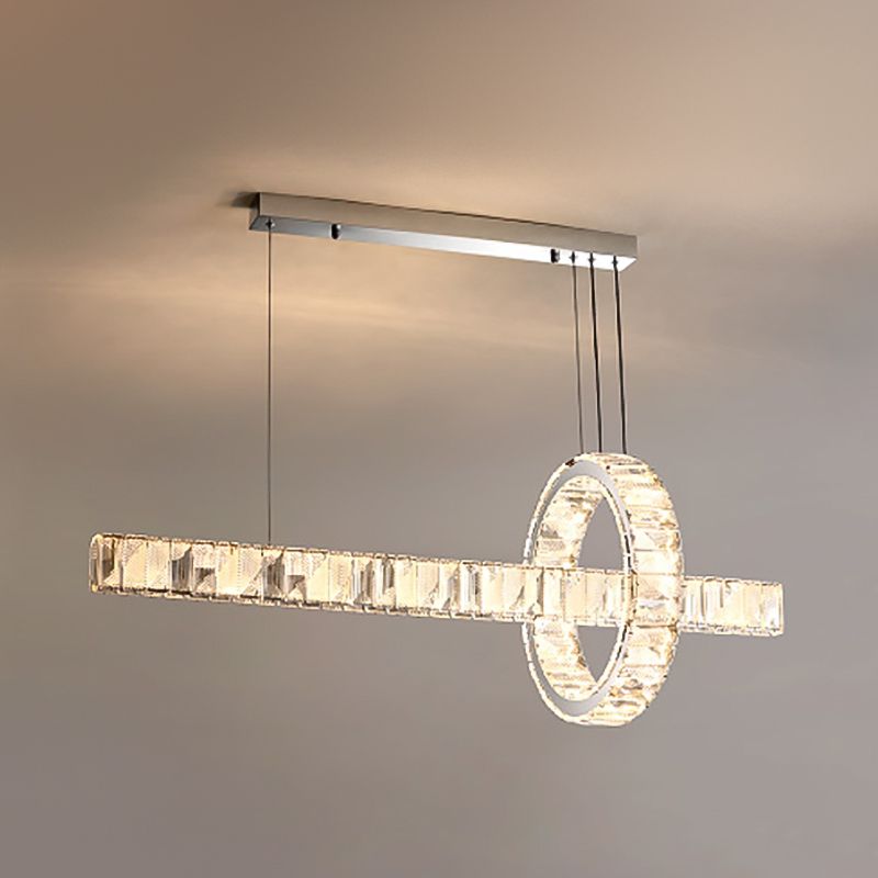 2 Light Linear Island Lights Modernism Crystal Island Light Fixtures in Silver Finish