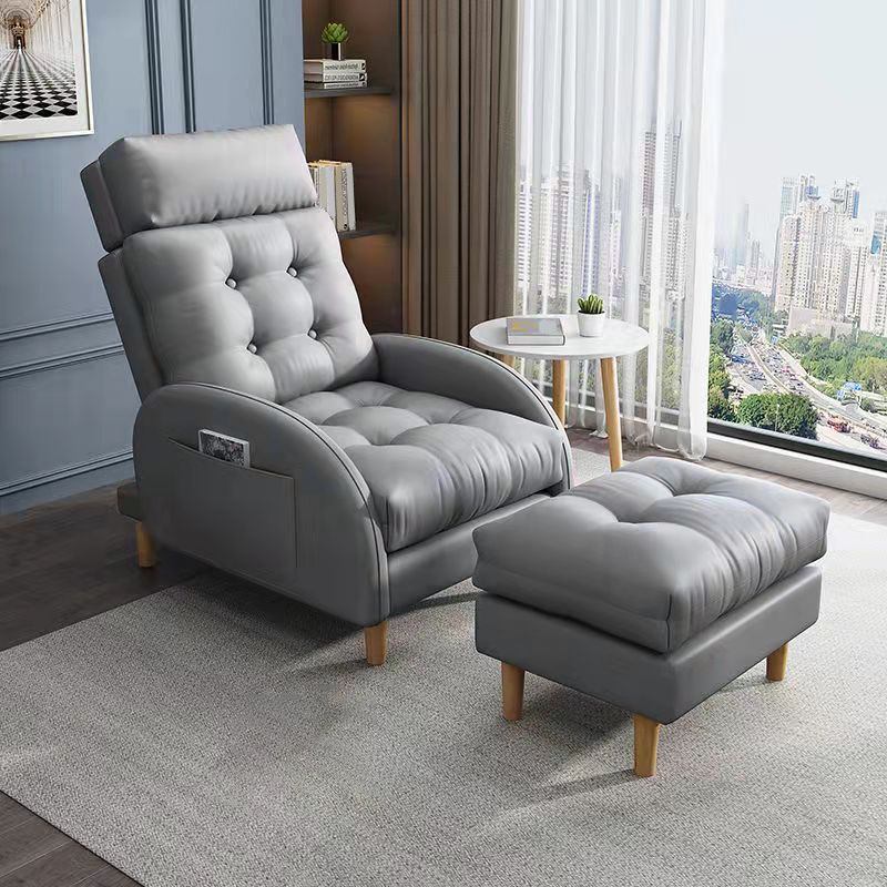 Contemporary Bonded Leather Tufted Cushions with Ottoman Lounge Accent Chair